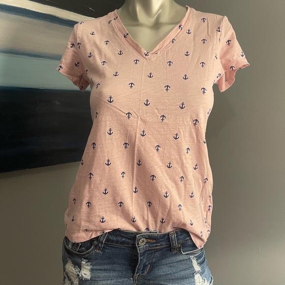 Rachel Roy Pink Anchor Print V-Neck Top Sz. Small. NWOT - Picture 2 of 7